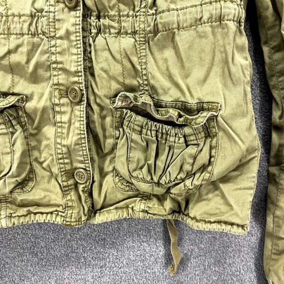 Hollister Parka Jacket Junior Large Olive Green Adjustable strings button pocket - Picture 6 of 16